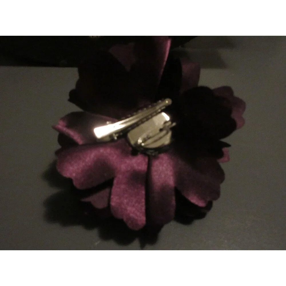 Purple satin flower pin barrette broach